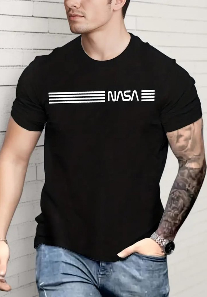 Erkek Kısa Kollu Nasa Baskı Basic Erkek T-shirt 