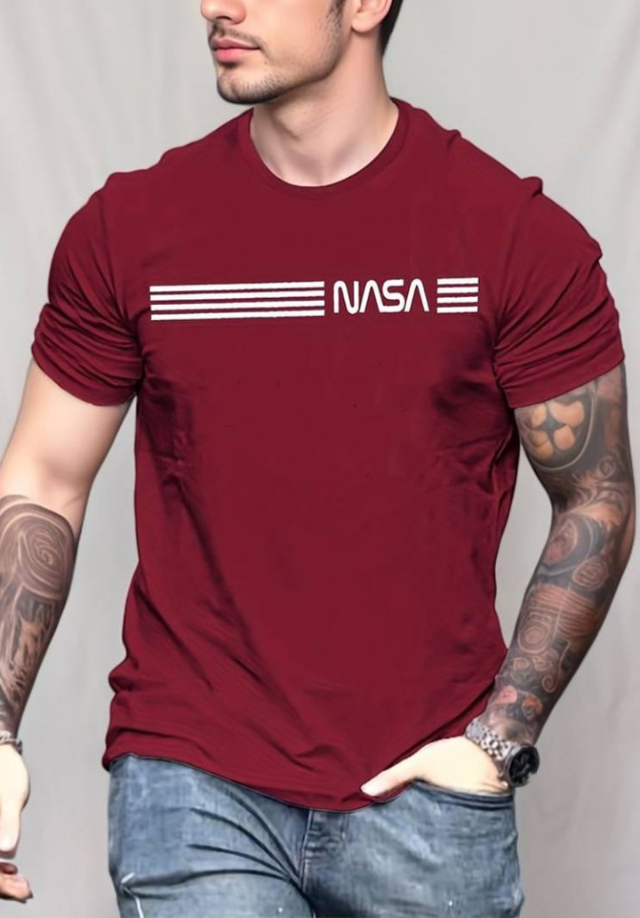 Erkek Kısa Kollu Nasa Baskı Basic Erkek T-shirt 