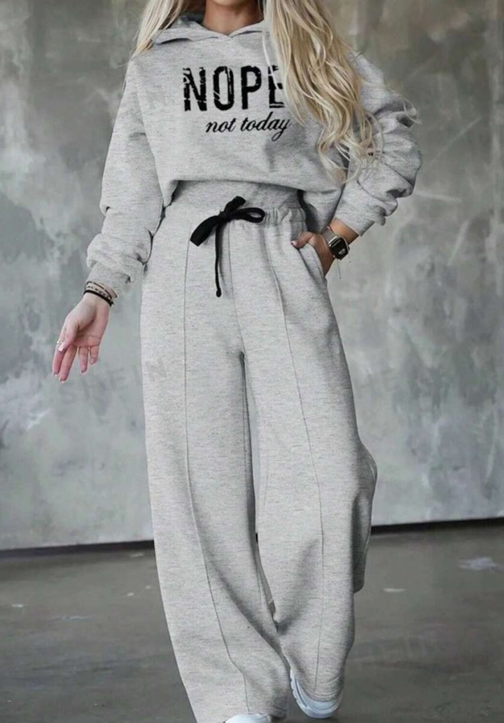 Kadın Uzun Kollu Nope Baskılı Beli Ribanalı İkili Takım 