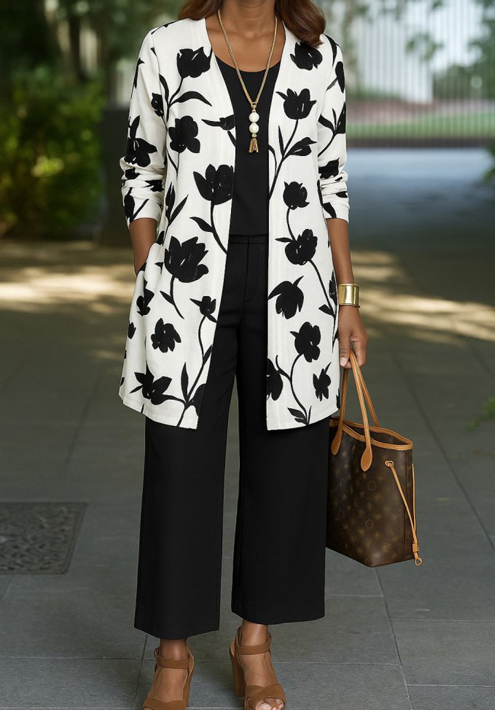 Kadın Uzun Kollu Önü Açık Modal Ceket Kolsuz Viskon İki İplik Bluz ve Pantolon Üçlü Takım 