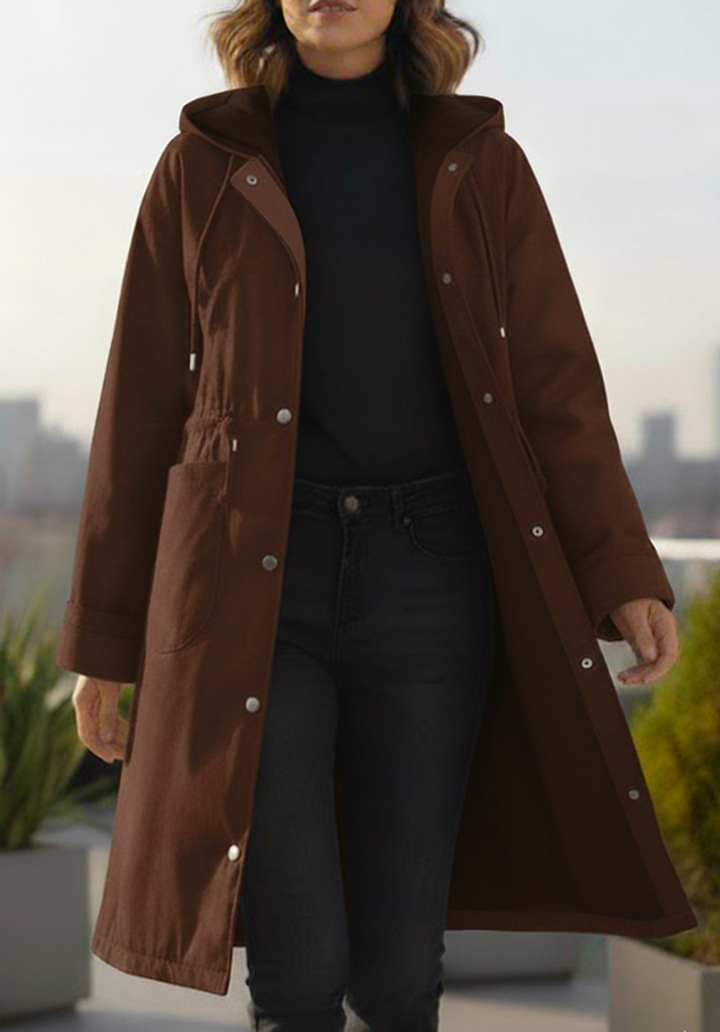 Kapüşonlu İçi Kaşe Su Geçirmez Mikro Kumaş Midi Boy Mont