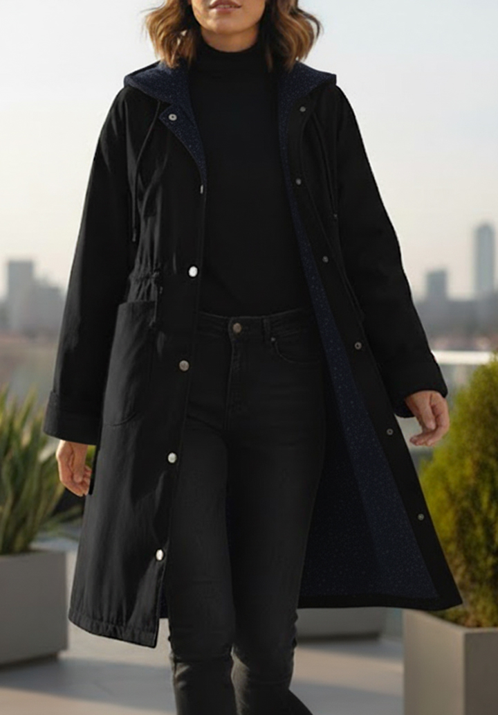 Kapüşonlu İçi Kaşe Su Geçirmez Mikro Kumaş Midi Boy Mont