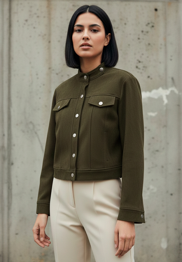 Hakim Yaka Önden Düğmeli Crop Süet Ceket 