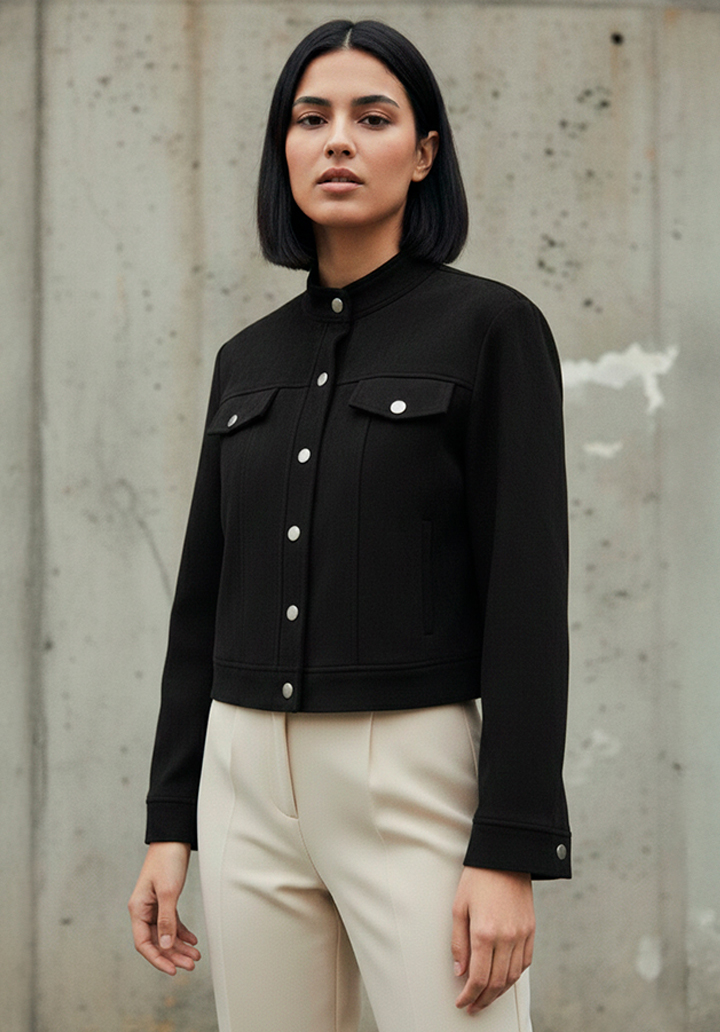 Hakim Yaka Önden Düğmeli Crop Süet Ceket 
