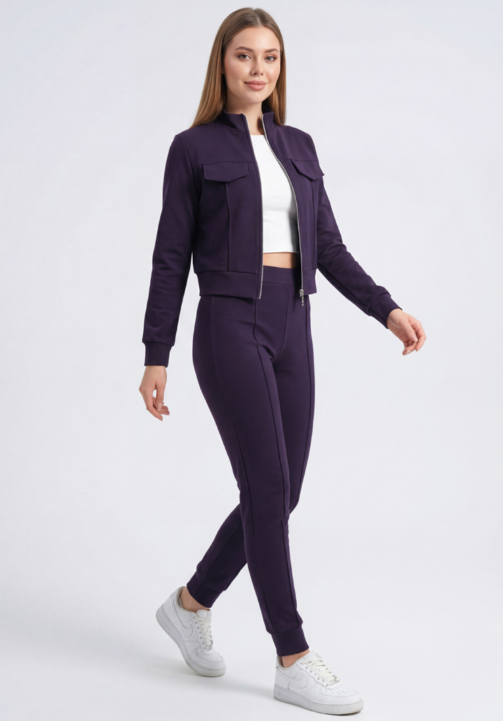 Cepli Fermuarlı Kısa Ceket ve Pantolon İkili Takım