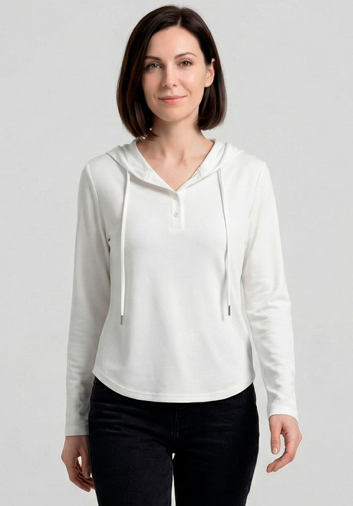 Kadın Düğme Yakalı Kapüşonlu İki İplik Bluz