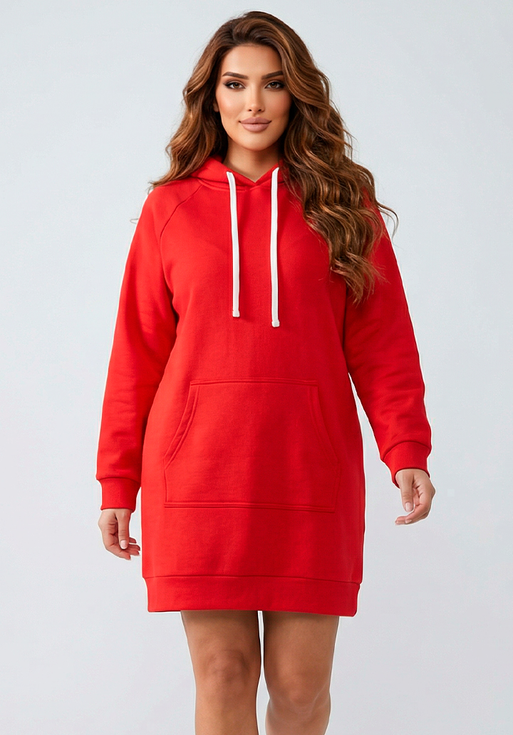 Yanları Yırtmaçlı Kanguru Cepli Elbise