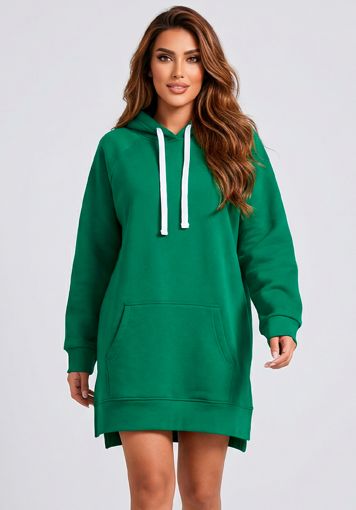 Yanları Yırtmaçlı Kanguru Cepli Elbise