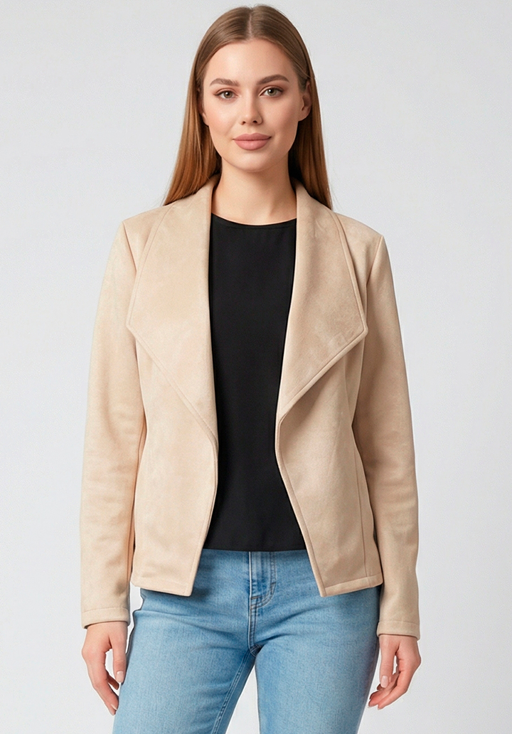 Kadın Uzun Kollu Önü Açık Yakalı Süet Ceket