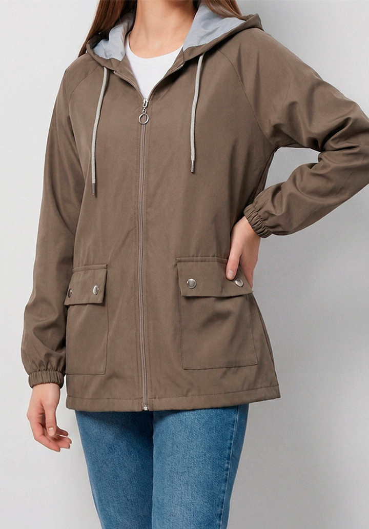 Kadın Kapüşonlu Su Geçirmez Bondit Kumaş Mevsimlik Yağmurluk ve Rüzgarlık