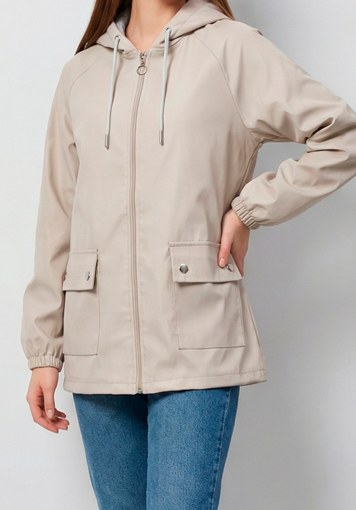 Kadın Kapüşonlu Su Geçirmez Bondit Kumaş Mevsimlik Yağmurluk ve Rüzgarlık