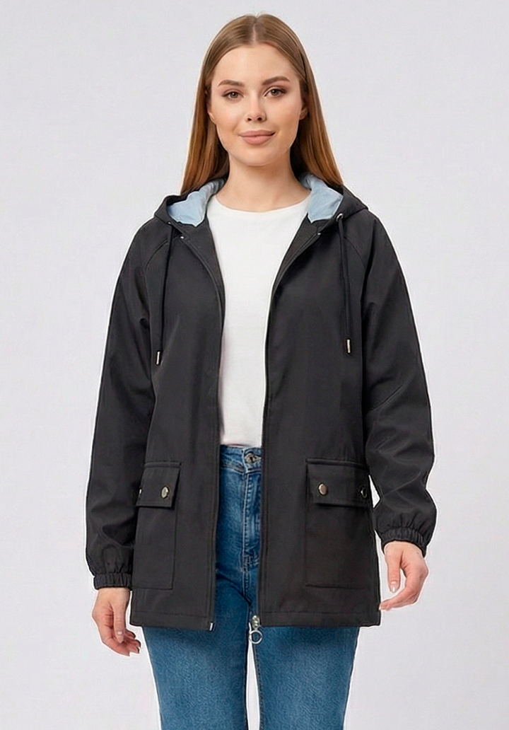 Kadın Kapüşonlu Su Geçirmez Bondit Kumaş Mevsimlik Yağmurluk ve Rüzgarlık