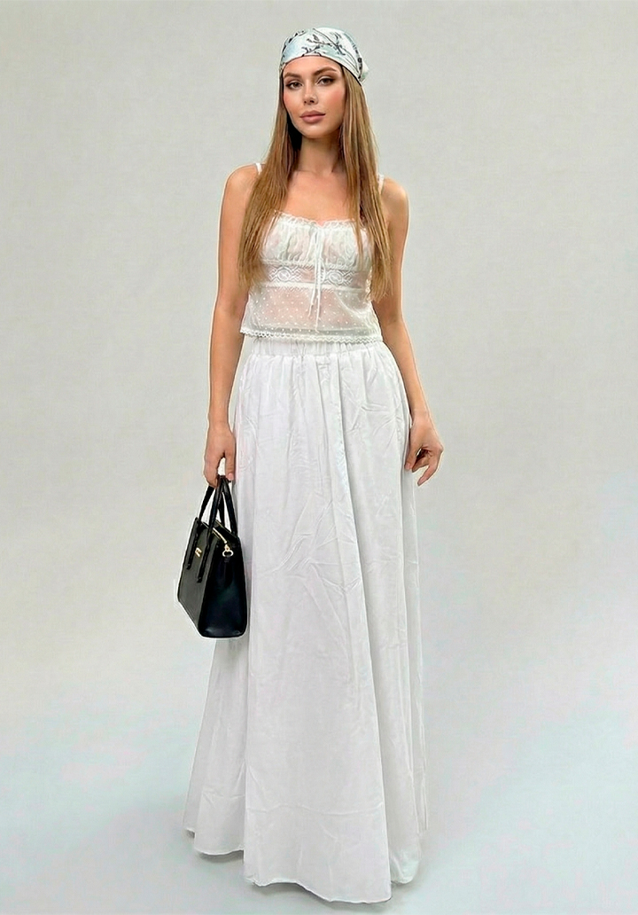 Kadın Astarlı Trikoton Kumaş Maksi Boy Yüksek Bel Salaş Kesim Etek 