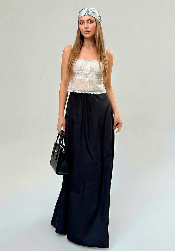 Kadın Astarlı Trikoton Kumaş Maksi Boy Yüksek Bel Salaş Kesim Etek 