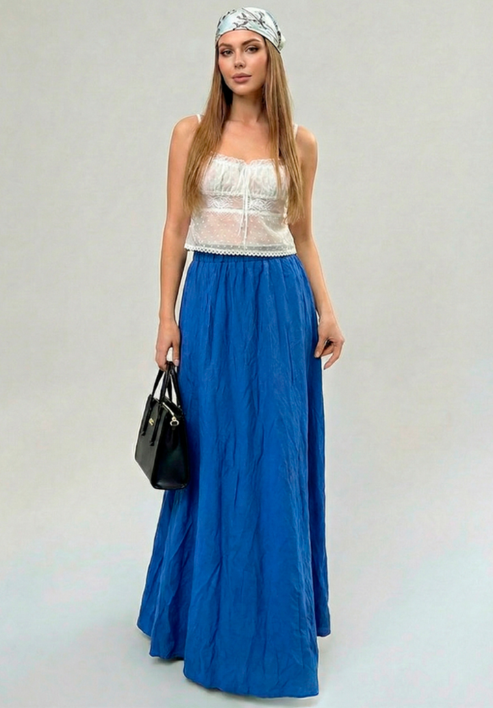 Kadın Astarlı Trikoton Kumaş Maksi Boy Yüksek Bel Salaş Kesim Etek 