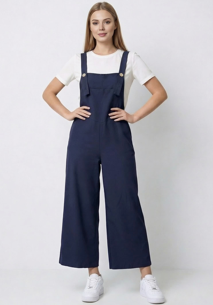 Kadın Geniş Paça Keten Görünümlü Bahçıvan Askılı Rahat Kesim Salopet Tulum