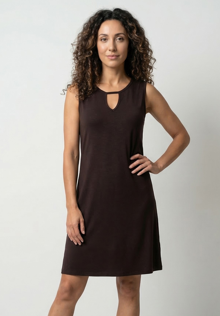 Kadın Viskon Damla Yaka Detaylı Kolsuz Rahat Kesim Günlük Elbise