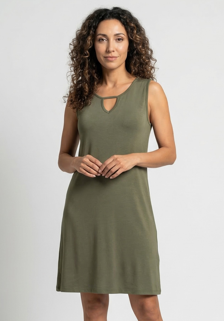 Kadın Viskon Damla Yaka Detaylı Kolsuz Rahat Kesim Günlük Elbise