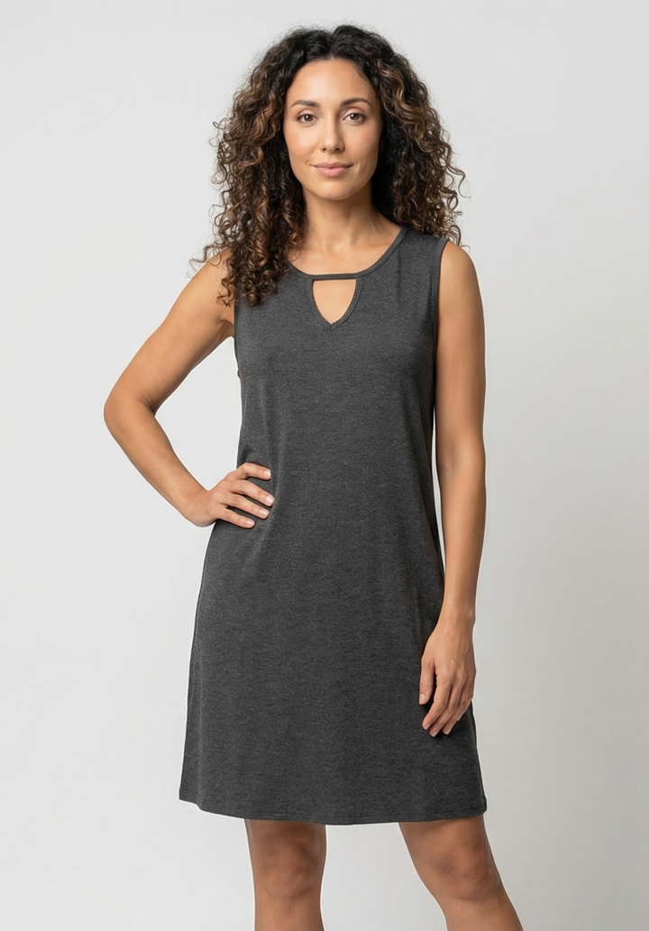 Kadın Viskon Damla Yaka Detaylı Kolsuz Rahat Kesim Günlük Elbise