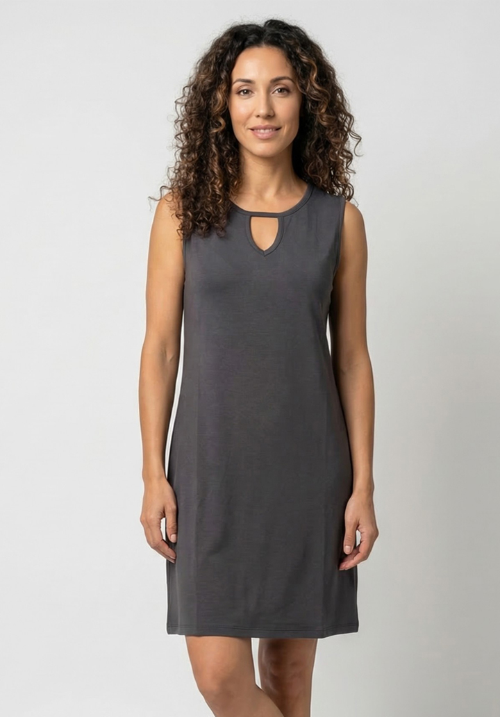 Kadın Viskon Damla Yaka Detaylı Kolsuz Rahat Kesim Günlük Elbise