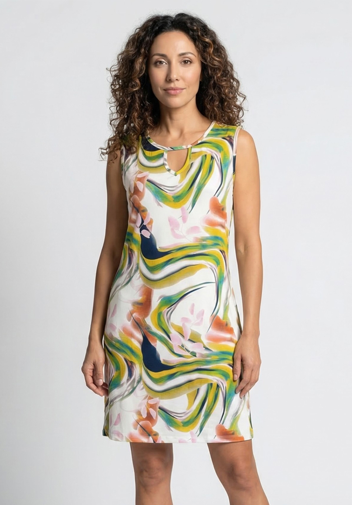 Kadın Viskon Damla Yaka Detaylı Kolsuz Rahat Kesim Günlük Elbise