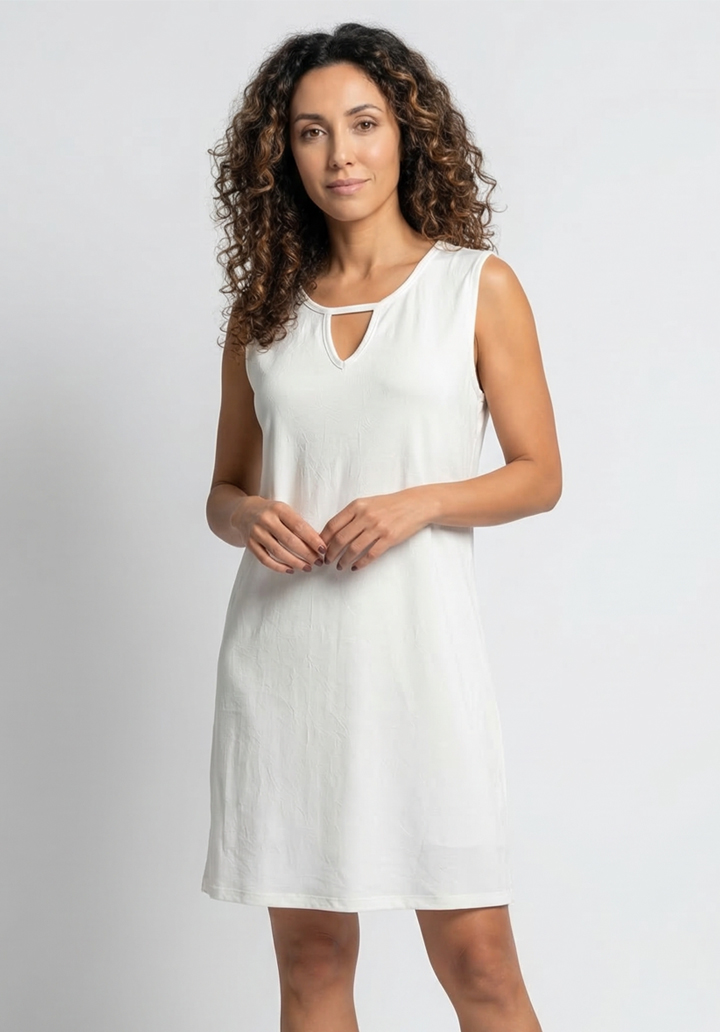 Kadın Viskon Damla Yaka Detaylı Kolsuz Rahat Kesim Günlük Elbise