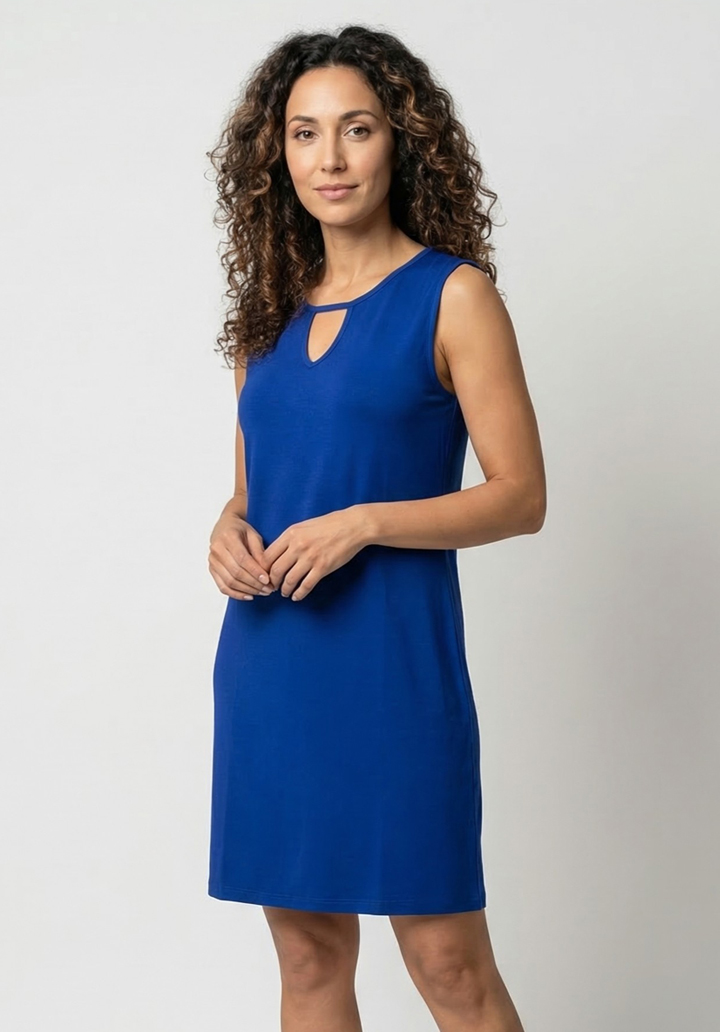 Kadın Viskon Damla Yaka Detaylı Kolsuz Rahat Kesim Günlük Elbise