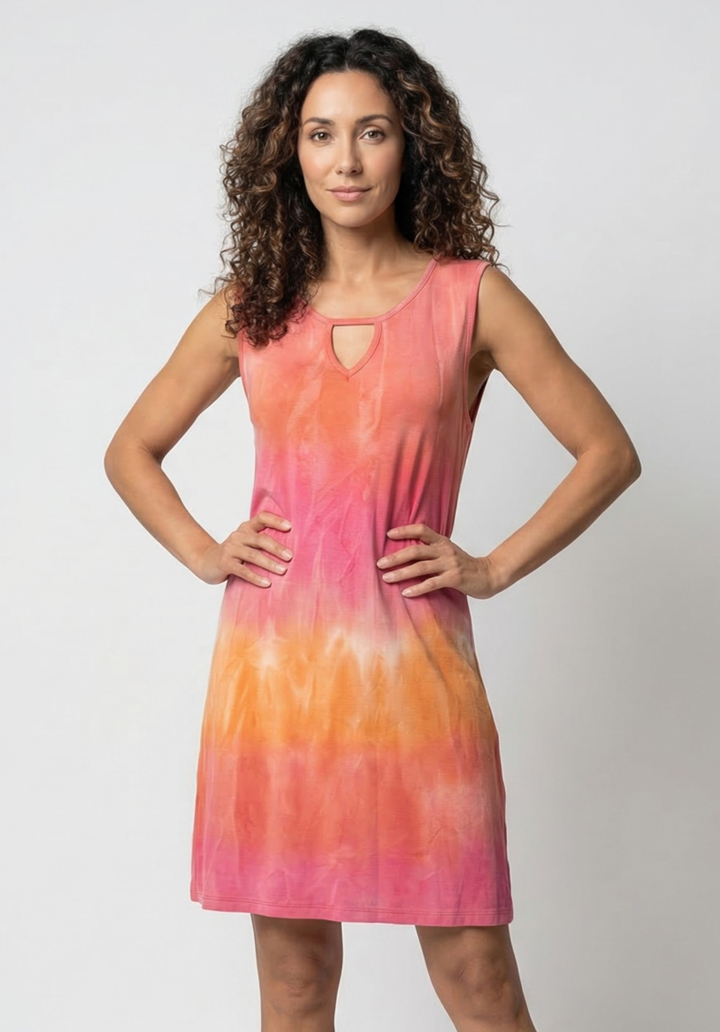 Kadın Viskon Damla Yaka Detaylı Kolsuz Rahat Kesim Günlük Elbise