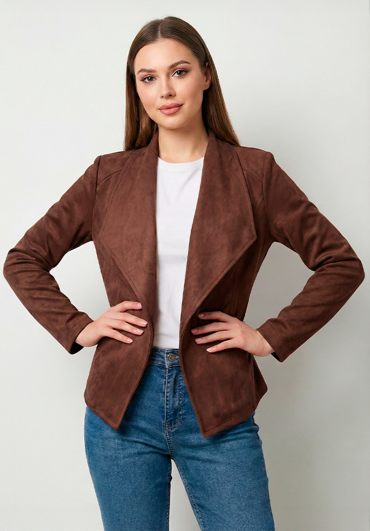 Kadın Uzun Kollu Önü Açık Yakalı Süet Ceket