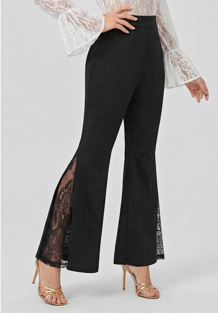 Dantel Eklemeli İspanyol Paça Scuba Tayt Pantolon