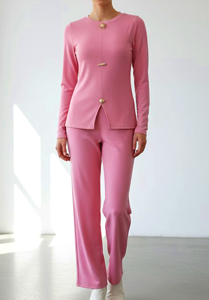 Broş Detaylı Ottoman Kumaş Alt Üst İkili Takım