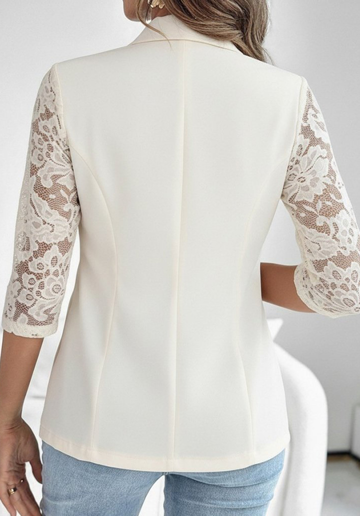 Atlas Kumaş Dantel Detaylı Truvakar Kol Blazer Ceket - 2