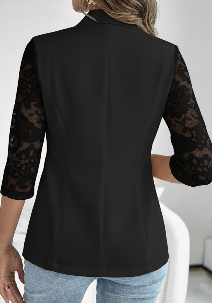 Atlas Kumaş Dantel Detaylı Truvakar Kol Blazer Ceket - 2