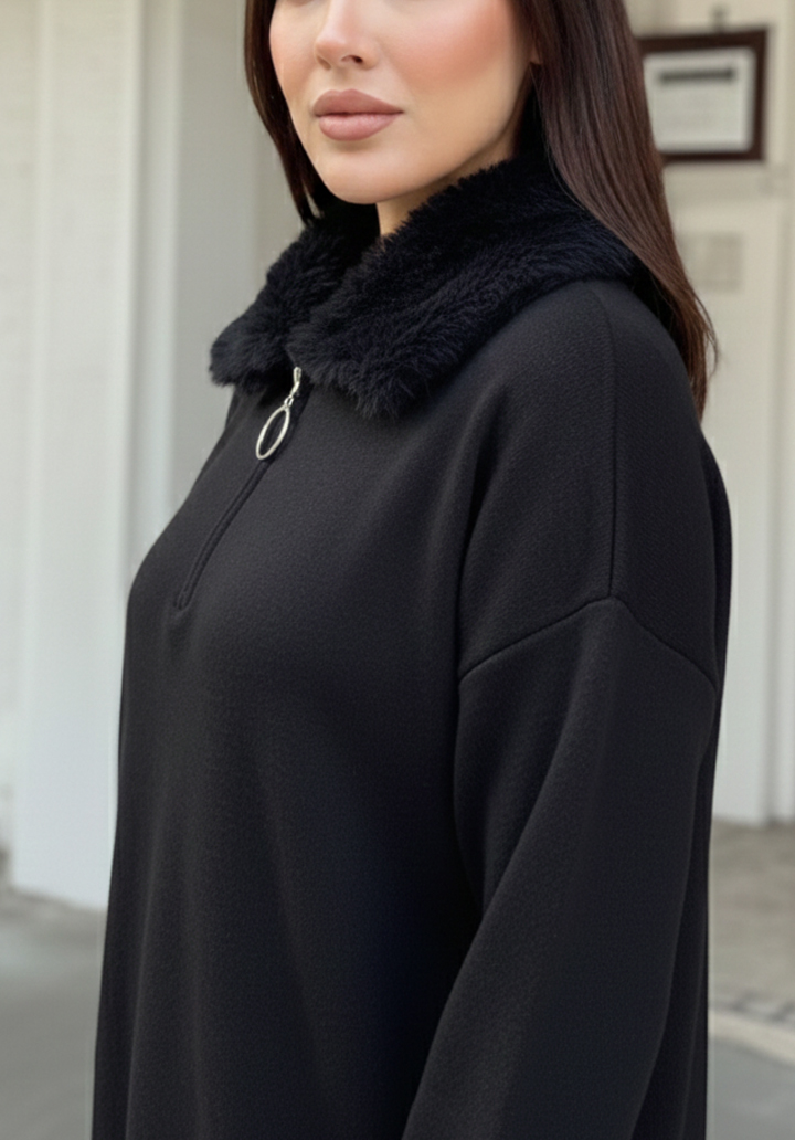 Kürk Yakalı Triko Tunik Pantolon Oversize Alt Üst Takım - 2