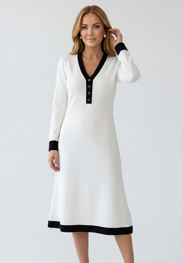 Yaka ve Manşet Detaylı Uzun Kollu Midi Boy Elbise - 2