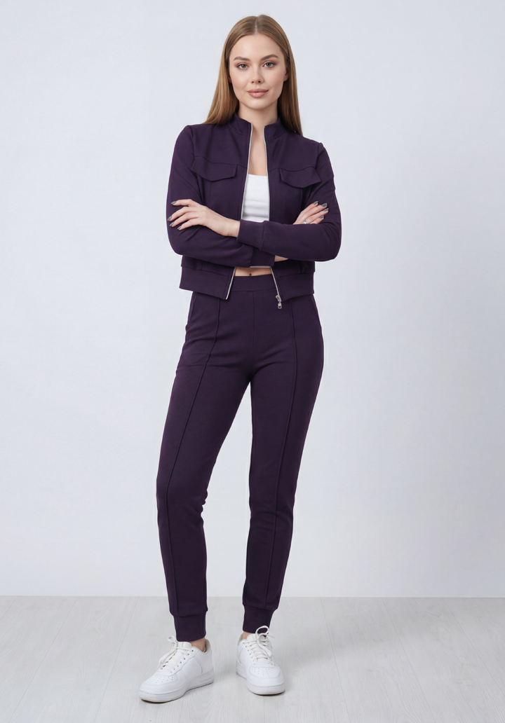 Cepli Fermuarlı Kısa Ceket ve Pantolon İkili Takım - 2