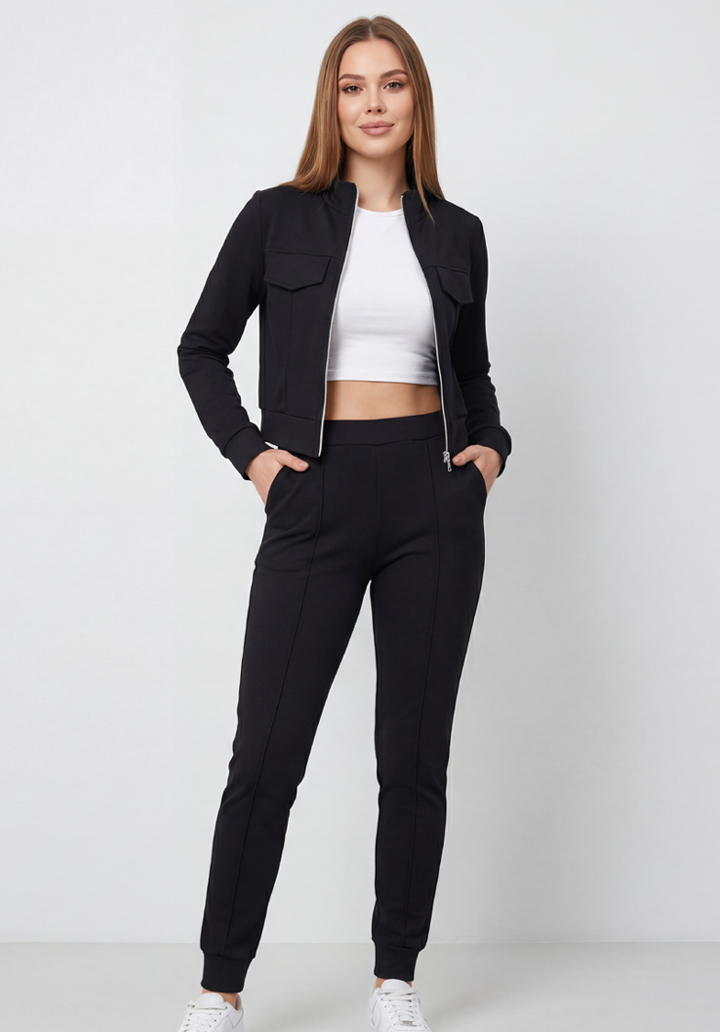 Cepli Fermuarlı Kısa Ceket ve Pantolon İkili Takım - 2