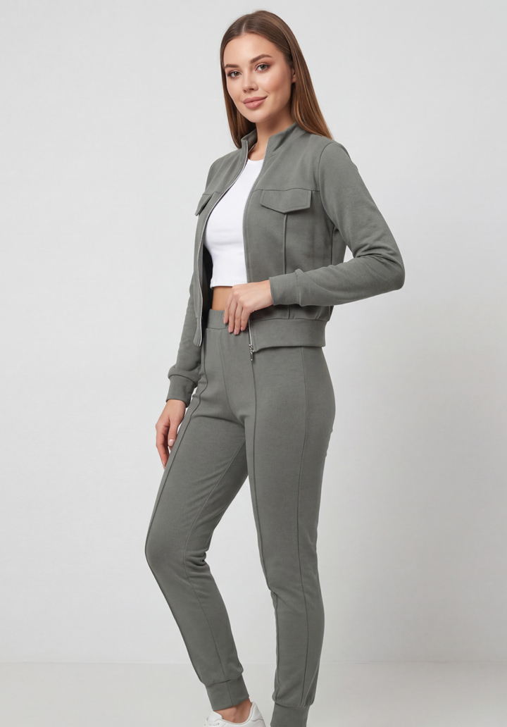 Cepli Fermuarlı Kısa Ceket ve Pantolon İkili Takım - 2