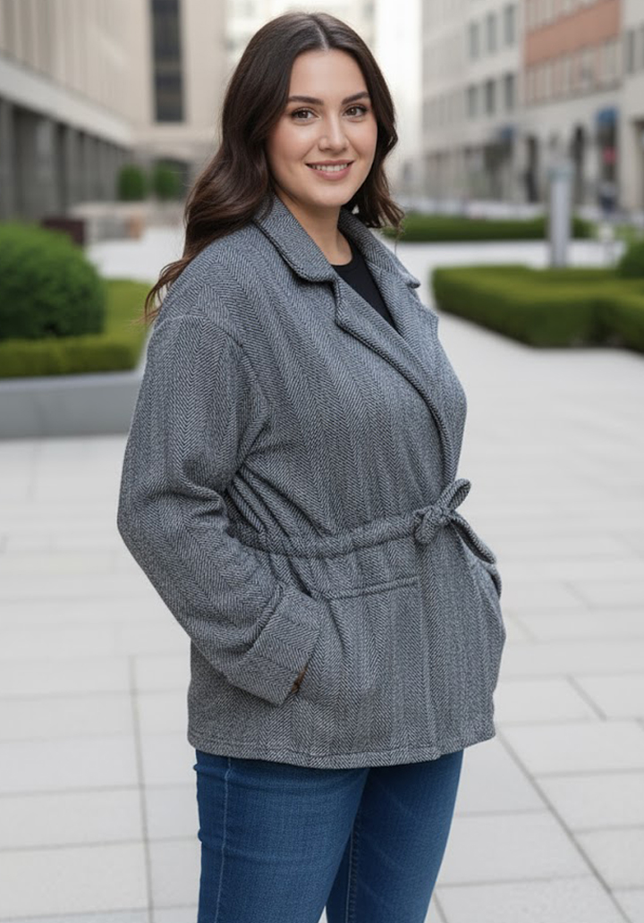 Kaşe Kumaş Bağlamalı Kuşak Detaylı Kısa Mont Ceket - 2