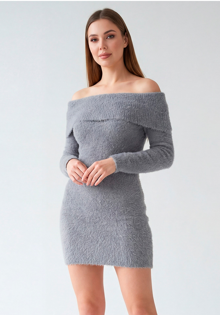 Uzun Kollu Straplez Bodycon Mini Boy Triko Elbise - 2