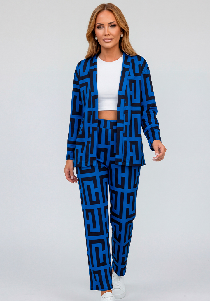 Önü Açık Geometrik Desenli Ceket Pantolon Alt Üst Takım - 2