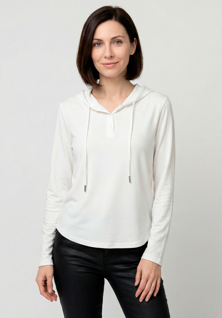 Kadın Düğme Yakalı Kapüşonlu İki İplik Bluz - 2