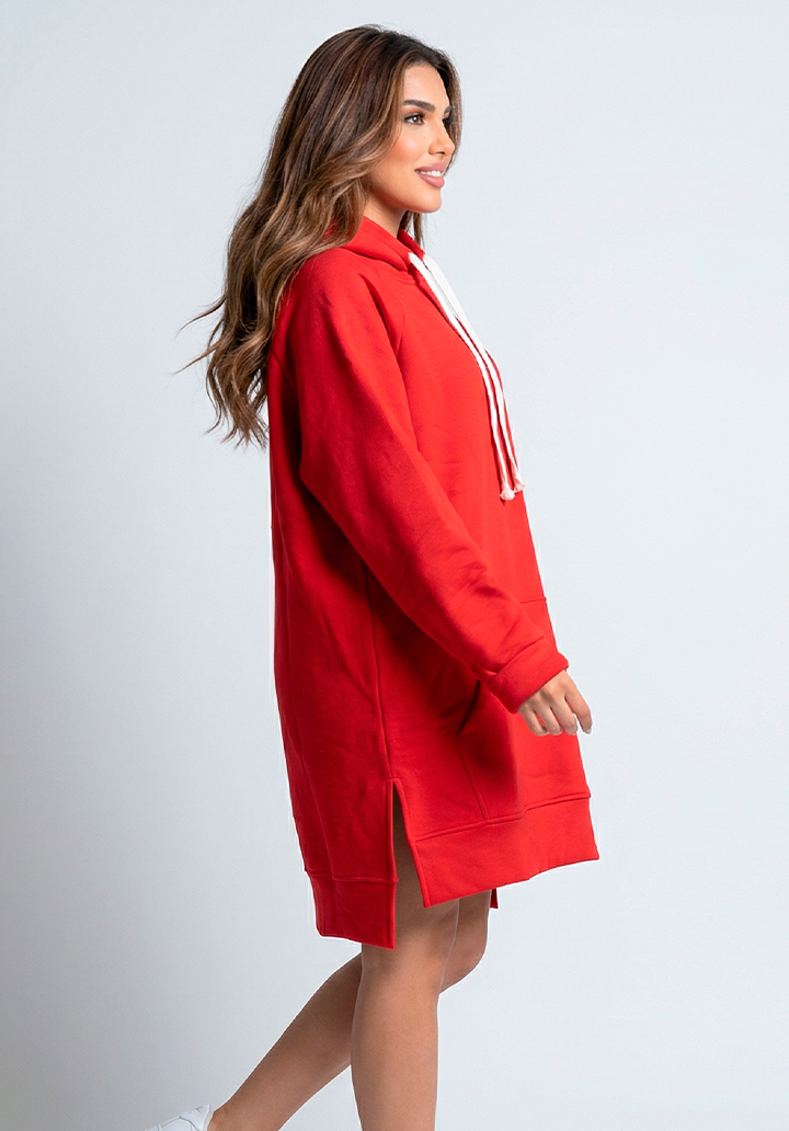 Yanları Yırtmaçlı Kanguru Cepli Elbise - 2