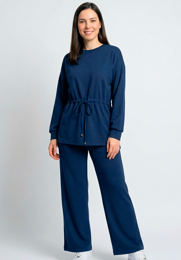 Kadın Beli Bağlamalı Büzgülü Rahat Kesim İki İplik Kumaş Alt Üst Takım - 2