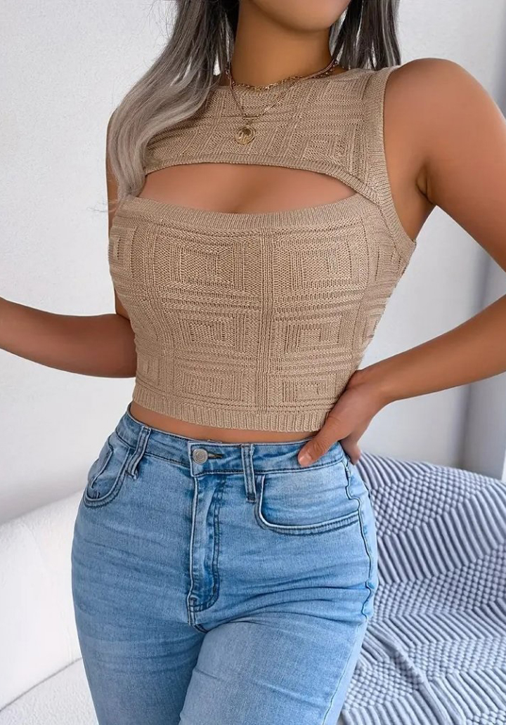 Kadın Askılı Bisiklet Yaka Göğüs Dekolteli Triko Crop Bluz - 2