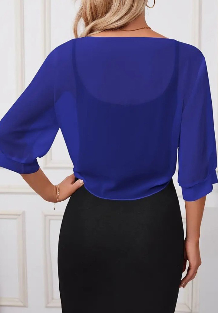 Kadın Fakir Kollu Önden Bağlamalı Kısa Şifon Bolero Ceket - 2