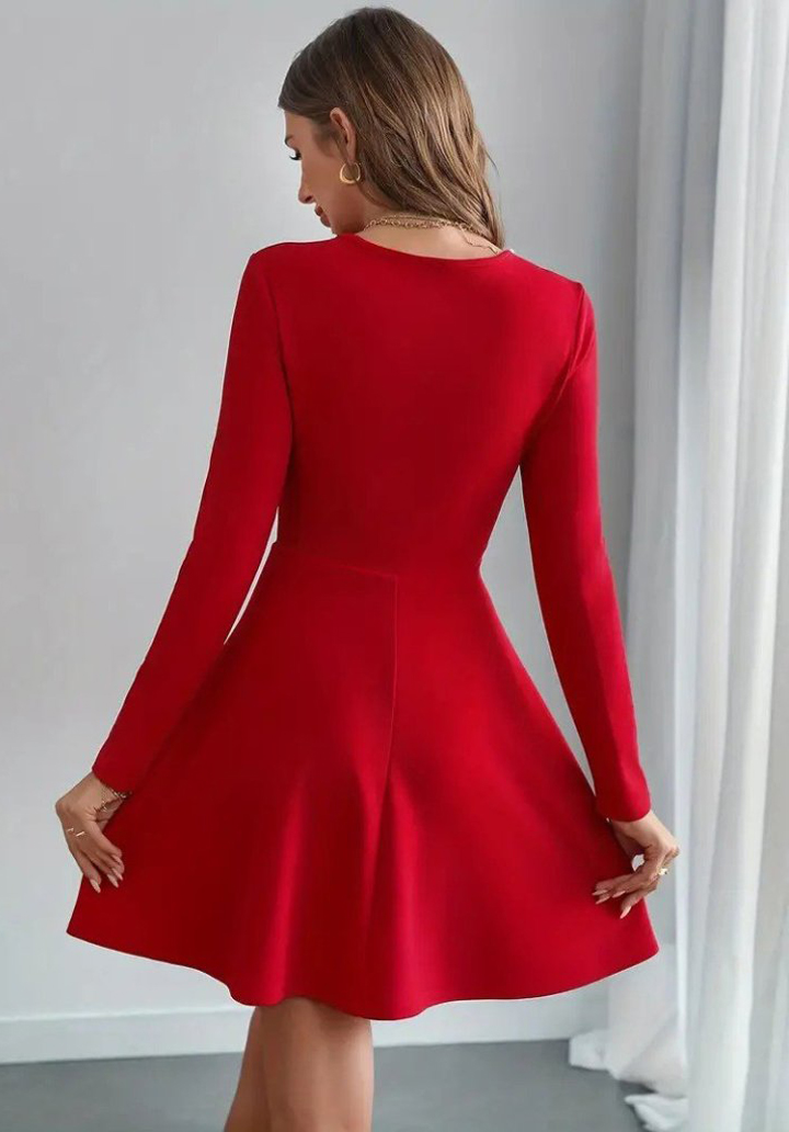 Kadın Uzun Kollu İnci Yakalı Kısa İthal Krep Elbise  - 2