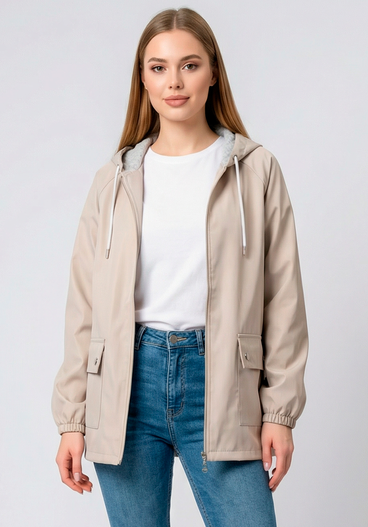 Kadın Kapüşonlu Su Geçirmez Bondit Kumaş Mevsimlik Yağmurluk ve Rüzgarlık - 2