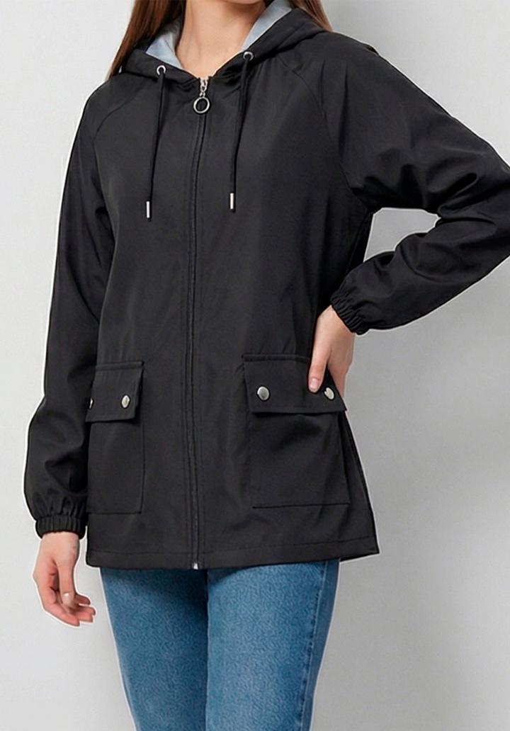 Kadın Kapüşonlu Su Geçirmez Bondit Kumaş Mevsimlik Yağmurluk ve Rüzgarlık - 2