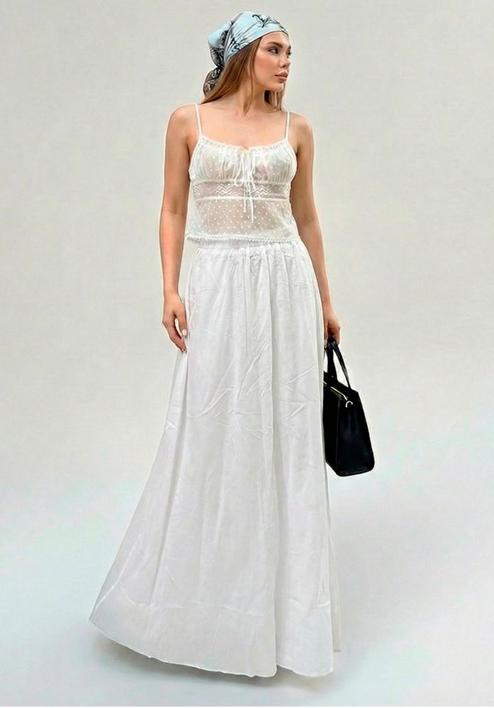 Kadın Astarlı Trikoton Kumaş Maksi Boy Yüksek Bel Salaş Kesim Etek  - 2